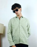 “OLD SCHOOL” Green Pinstripes Shirt - Image 6