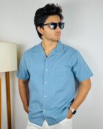 “OLD SCHOOL” Camp Shirt Cloud Blue - Image 3