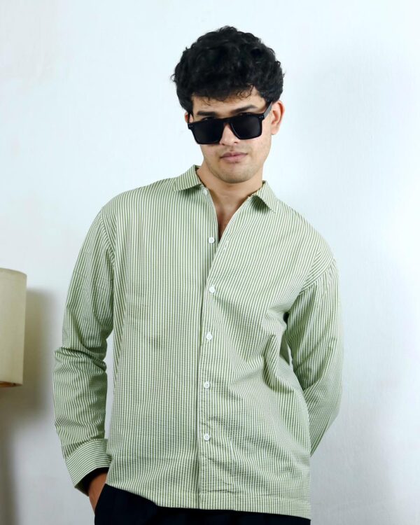 “OLD SCHOOL” Green Pinstripes Shirt