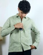 “OLD SCHOOL” Green Pinstripes Shirt - Image 2