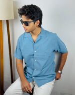 “OLD SCHOOL” Camp Shirt Cloud Blue
